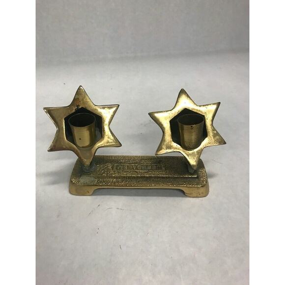 brass Shabbat Jewish candle holder star Jerusalem Israel 6 by 2 inch holy day - Picture 1 of 4